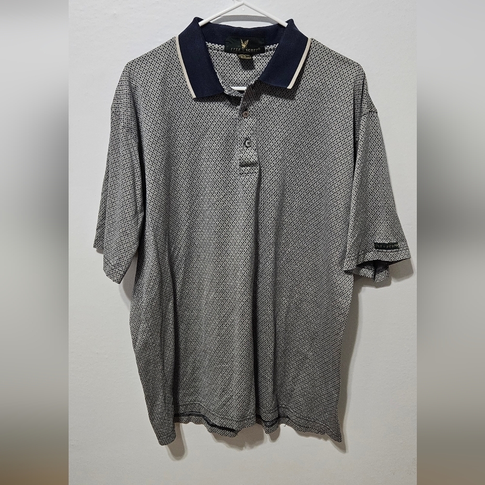 Vtg Lyle & Scott Polo Shirt Mens XL Short Sleeve Shirt Golf USA White Navy B4